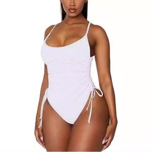 Women's Ruched Adjustable One Piece Swimsuit Bathing Suit, L, White